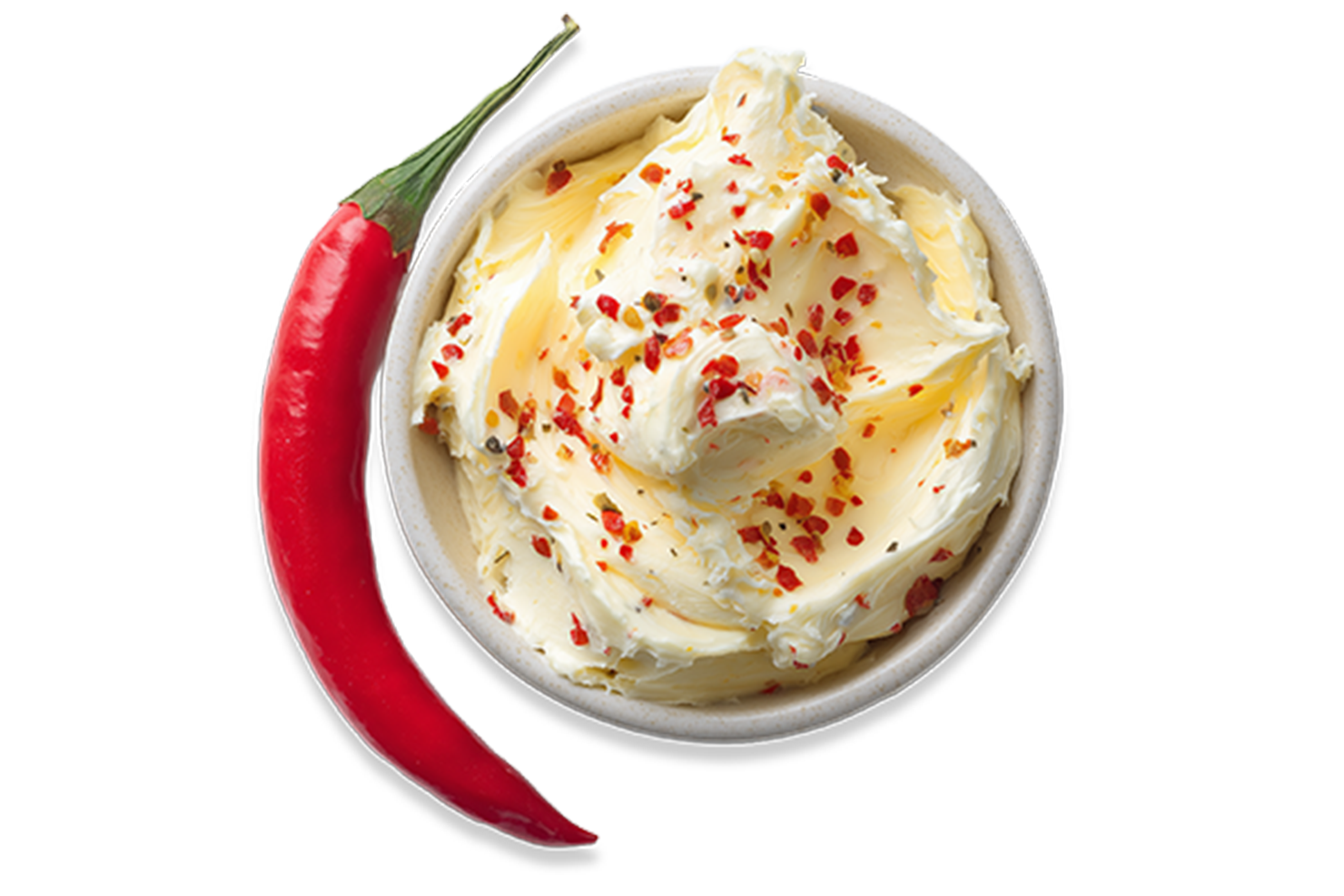 Butter mit Chili, daneben eine Chilishote